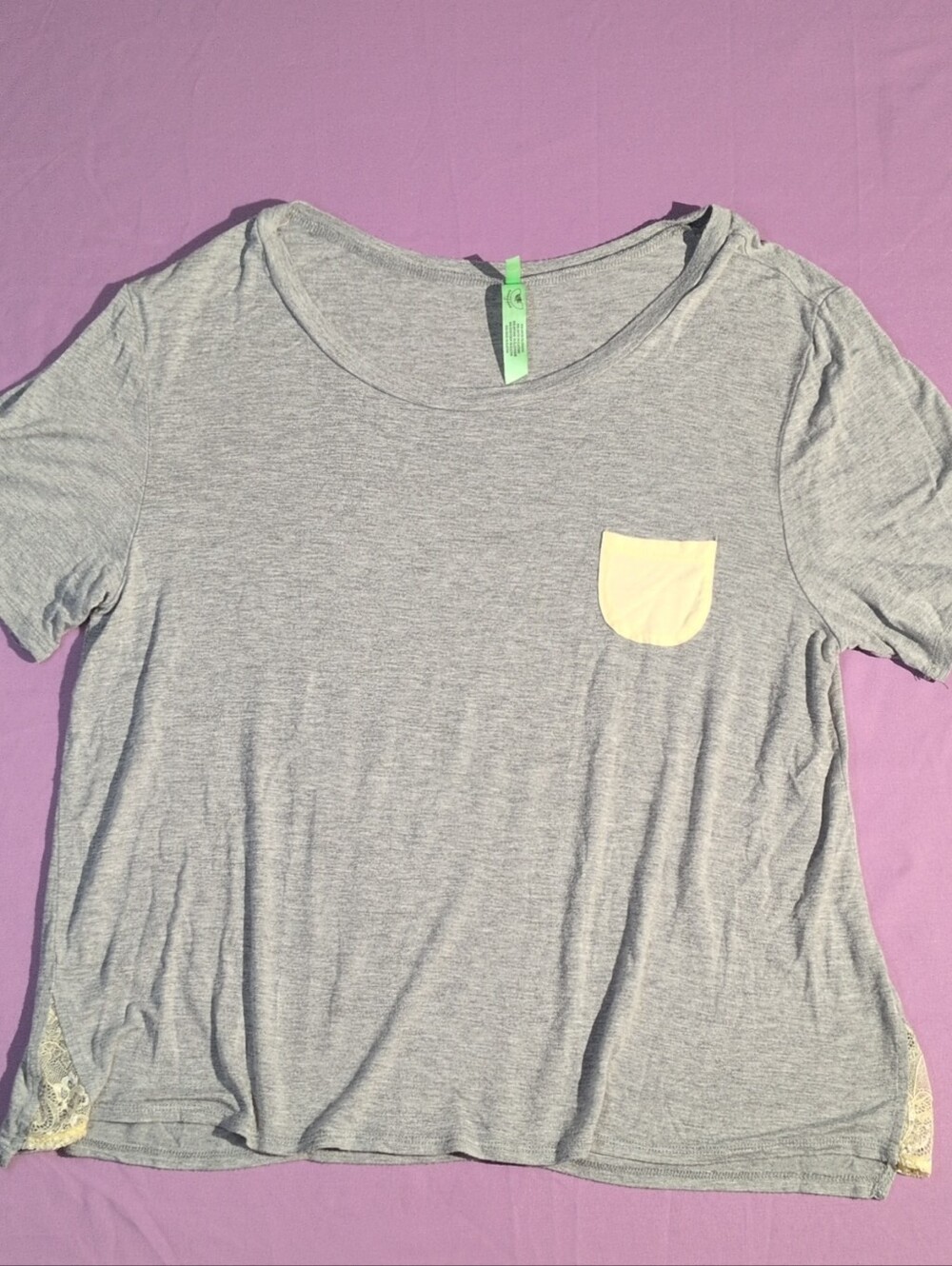 🩶 Oversized Light Gray Tee with Yellow Pocket💛